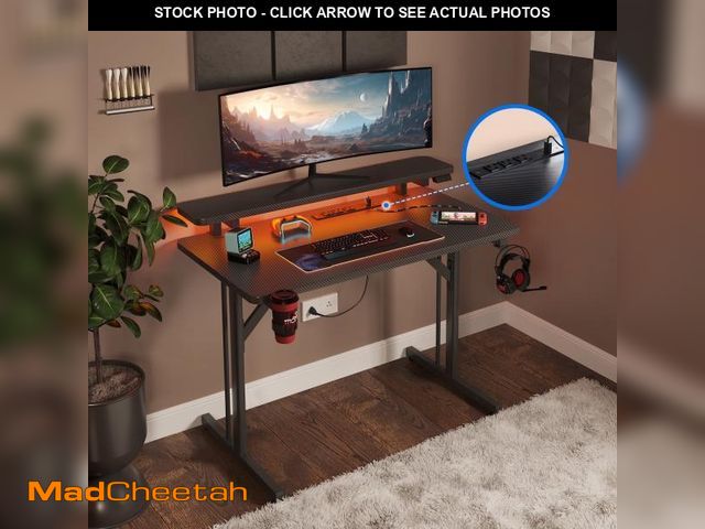 Lot 74-12489995 - 31 inch Gaming Desk with Monitor Stand, T- Shaped Carbon Fiber Surface Computer Desk with Double Hea...
