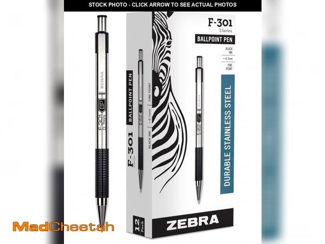 Lot 74-11860975 - Zebra Pen F-301 Retractable Ballpoint Pen, Stainless Steel Barrel, Fine Point, 0.7mm, Black Ink (Pac...