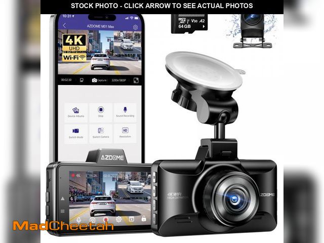Lot 74-12047753 - AZDOME M01 Max UHD 4K Dash Cam Front and Rear, Built-in Wi-Fi, Free 64GB Card, App Control, 4K+1080 ...