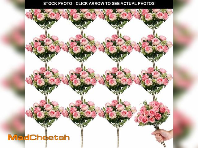 Lot 74-14274697 - Zeyune 16 Bunches 12 Inch Artificial Mini Rose Bouquet 160 Heads Bridal Flower Bouquets Fake Silk Ro...