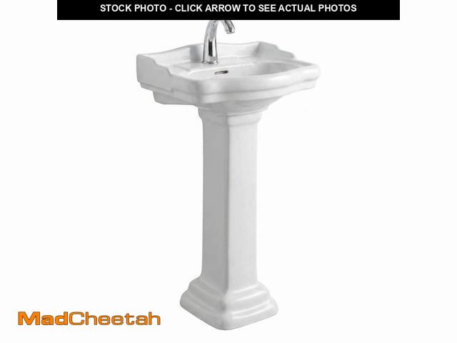 Lot 74-14244813 - FINE FIXTURES Roosevelt 18 in. Pedestal White Vitreous China Rectangular Vessel Sink with Overflow S...