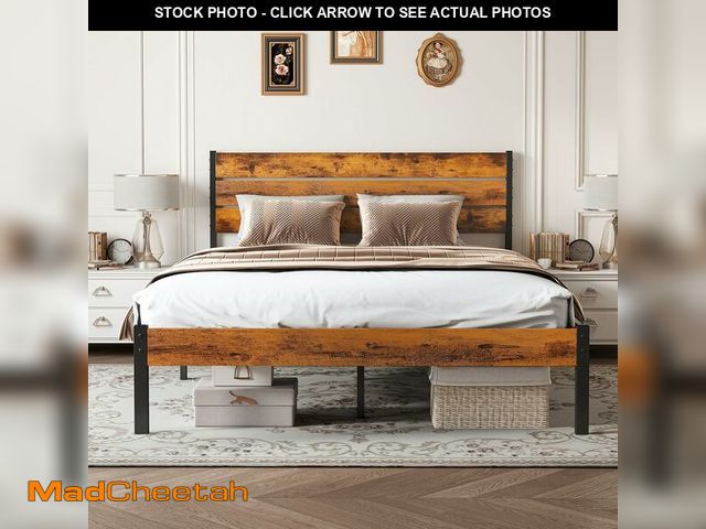 Lot 74-14305213 - Sweetcrispy Full Size Wood Bed Frame with Headboard, 800LBS Mattress Foundation, Sturdy Metal Suppor...