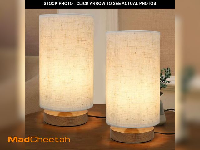 Lot 74-13720258 - Table Lamps for Bedrooms Set of 2, Minimalist Bedside Lamps Set with Round Fabric Linen Shade,Readin...