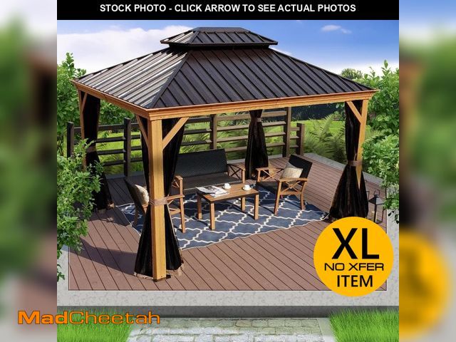 Lot 74-14073353 - Apollo 10 ft. x 12 ft. Wood Like Aluminum Hardtop Gazebo with Galvanized Steel Roof and Mosquito Net...