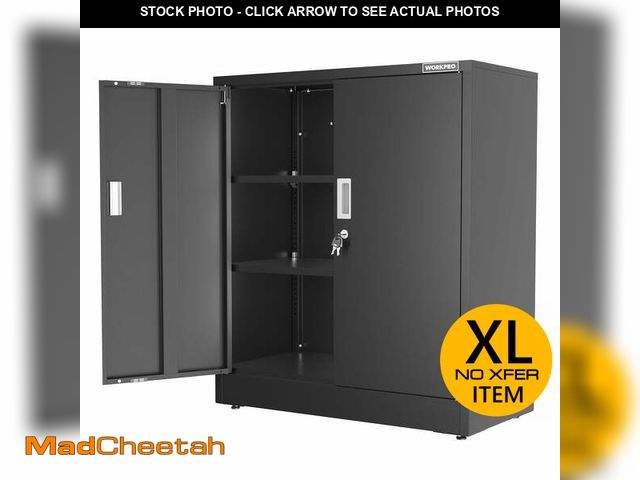 Lot 74-13818535 - WORKPRO Black Small Industrial Metal Storage Cabinet with Doors and Shelves,Garage Cabinet with Lock...