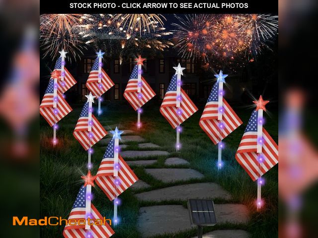 Lot 74-14433963 - X-GiftKey 4th of July Decorations Outdoor American Flag Lights, 6-Pack Red White and Blue Solar Star...
