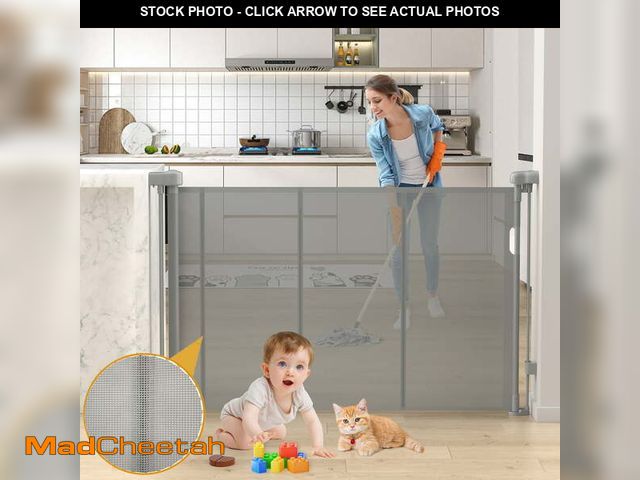 Lot 74-12678263 - Vomeast 60in Extra Wide Retractable Baby Gates with Support Rods,Dog Gates for Doorways Stairs Hallw...