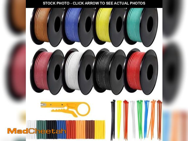 Lot 74-12322427 - 18 AWG Stranded Wire Spool, 16.5ft Each in 8 Colors - Silicone Electrical Tinned Copper Wire, 18 Gau...
