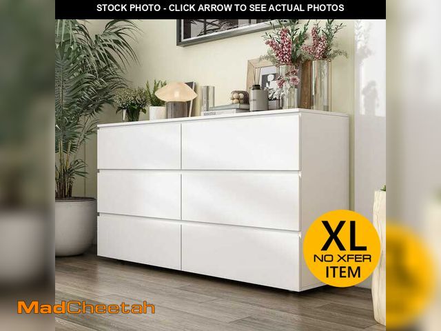 Lot 74-12746548 - FUFU&amp;GAGA 15.7 in. D x 32.3 in. H 6-Drawers White Wood 59 in. W Dresser Organizer - UNUSED