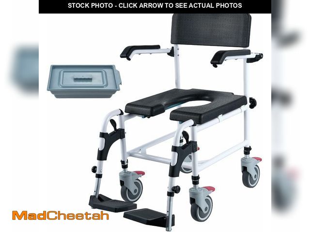 Lot 74-13382646 - VEVOR Shower Commode Wheelchair with 4 Lockable Wheels, Footrests, Flip-up Arms, 3-Level Adjustable ...