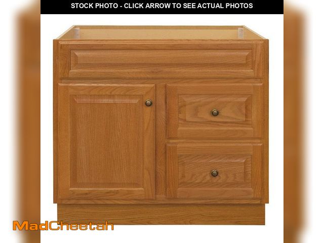 Lot 74-14274994 - Glacier Bay Hampton 36 in. Bathroom Vanity Cabinet without Top in Oak (Assembled) - UNUSED
