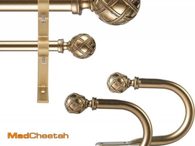 Lot 74-12157532 - Ycolnaefllr 1-Inch Diameter Curtain Rod in Warm Gold with Resin Finial 84-120 Inches with Resin Curt...