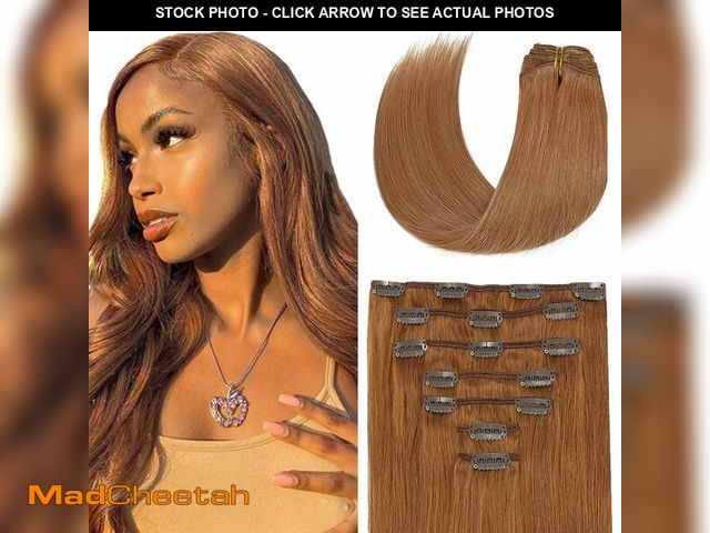 Lot 74-14263074 - #30 Brown Clip in Human Hair Extensions 20 Inch Light Brown Straight Clip in Seamless Extensions Hum...