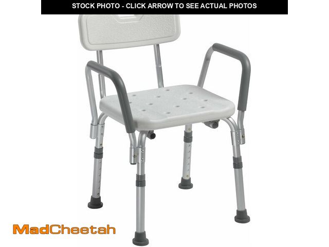 Lot 74-13041975 - Drive Medical 12445KD-1 Shower Chair with Back and Padded Arms, Adjustable Height Bath Stool with No...