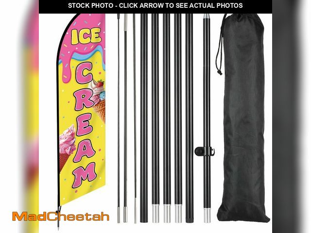 Lot 74-14427503 - Ice Cream Feather Flag for Business Advertising 11 FT Ice Cream Themed Swooper Flag with Pole Ground...
