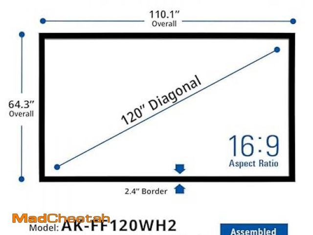 Lot 74-12241813 - Fixed Frame Projector Screen 120 inch 16:9 Anti Light Reject Screen - UNUSED