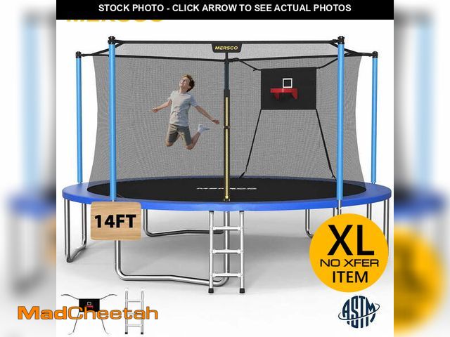 Lot 74-14286801 - Mersco 14ft Outdoor Trampoline for Kids and Adults, Backyard Trampoline with Basketball Hoop , Enclo...