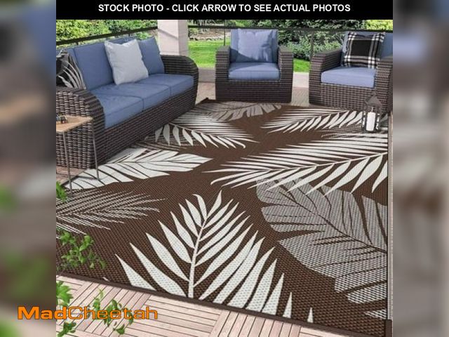 Lot 74-12145195 - DEORAB 9 X12  Outdoor Rugs Patio Waterproof Outside Mat Reversible Plastic Camping Carpet Coffee &am...