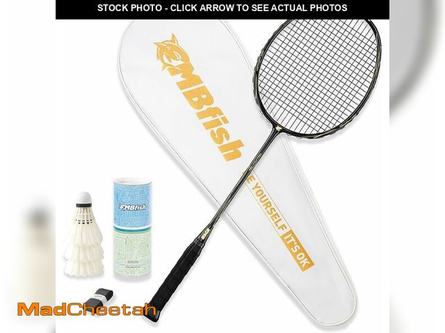Lot 74-13659703 - (MISSING GRIP TAPES) MBFISH Badminton Racket Set with 1 Carbon Fiber Racquet, 3 Shuttlecocks, 2 Repl...
