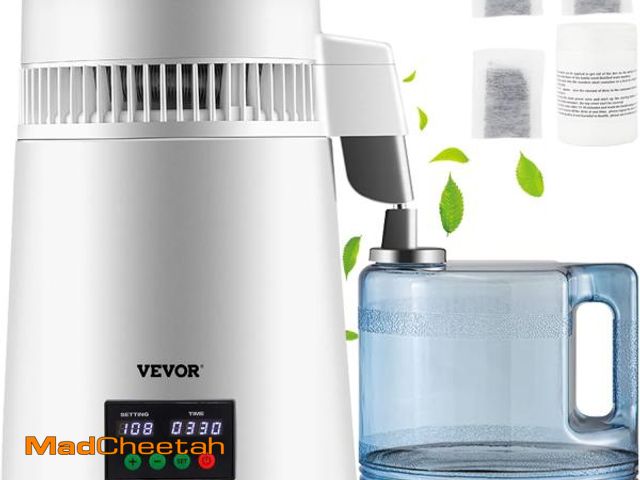 Lot 74-12397049 - VEVOR 1.1Gal Water Distiller, 0.3Gal/H, Distilled Water Maker Machine 750W 0-99H Timing Set Temp Dis...