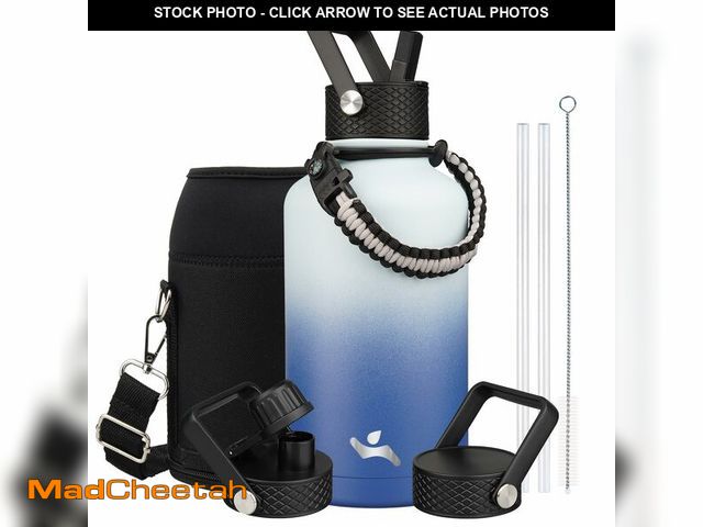 Lot 74-14336156 - Konokyo Half Gallon Insulated Water Bottle with Straw,64 oz 3 Lids Water Jug with Carrying Bag,Parac...