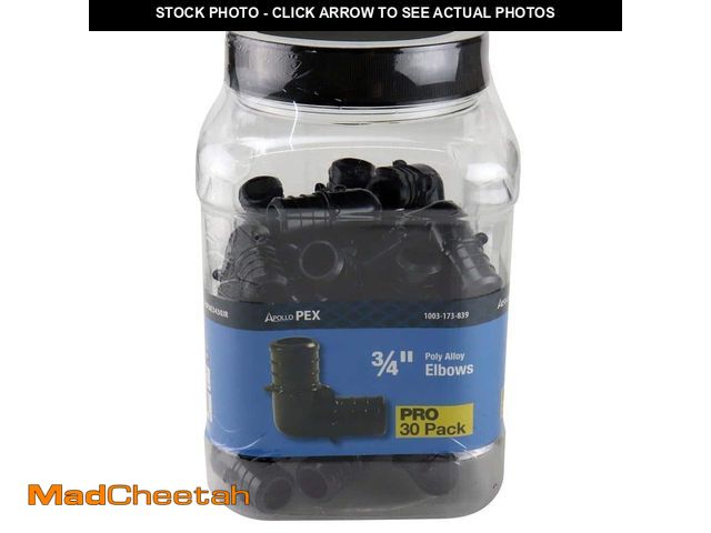 Lot 74-12920937 - Apollo 3/4 in. Plastic PEX-B Barb 90-Degree Elbow Pro Pack (30-Pack) - UNUSED