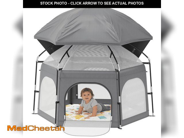 Lot 74-14354001 - (MISSING CANOPY)  TALECO GEAR Baby Playpen with Canopy - Portable Play Yard for Infants &amp; Toddle...
