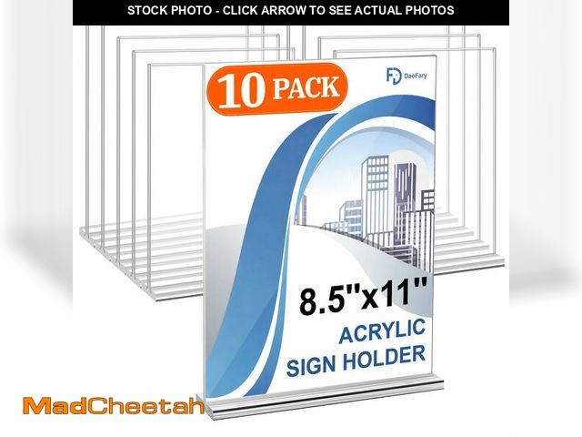Lot 74-14207760 - Daofary Acrylic Sign Holder 8.5 x 11 Inches 10 Pack, Double-Sided Stand up Table Top Paper Holder, S...