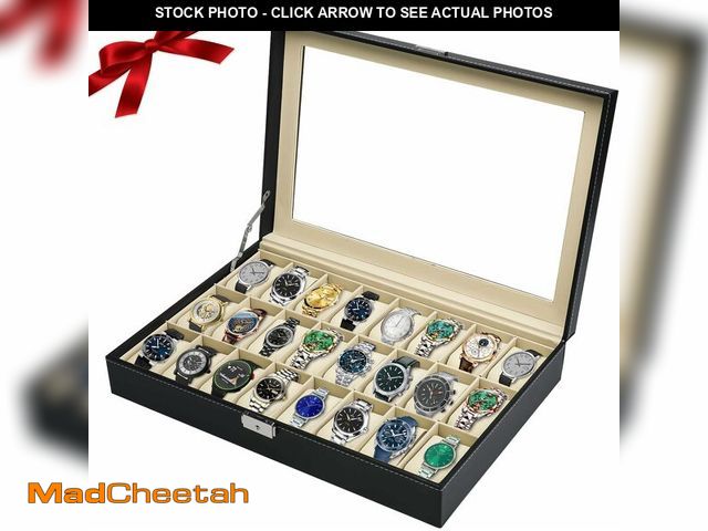 Lot 74-11624181 - Artilife 24 Slot Watch Box for Men,Watch Display Cases for Men,Glass Top,PU Leather Display Storage ...