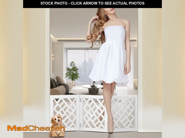 Lot 74-13541894 - Cut-Out Design 16" Short Dog Gate for Small Dogs, Foldable Retractable Puppy Gate Indoor - Freestand...