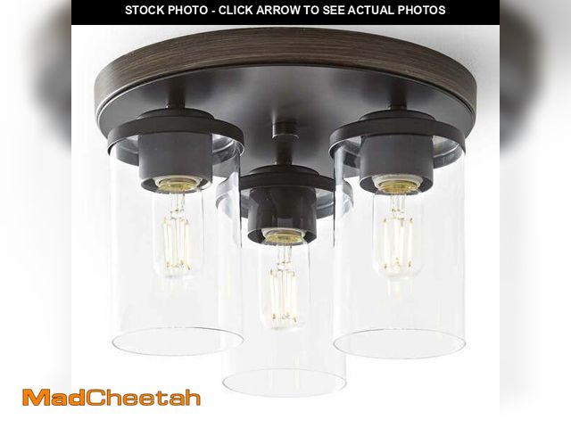 Lot 74-12862663 - (MISSING HARDWARE) Better Homes &amp; Gardens 12" Farmhouse 3-Light Walnut Flush Mount Ceiling Light...