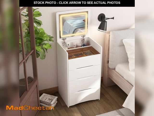 Lot 74-12464983 - FUFU&amp;GAGA White Makeup Vanity Sets Dressing Chest with Flip-top Mirror, 3-Drawers, See-Through G...