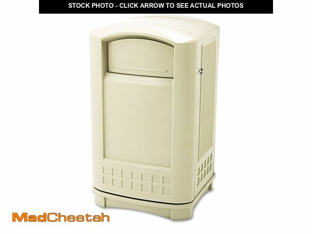 Lot 74-14614873 - Rubbermaid Commercial Products Plaza Trash Can with Swing Doors 50-Gallon Beige Large Outdoor Wasteb...