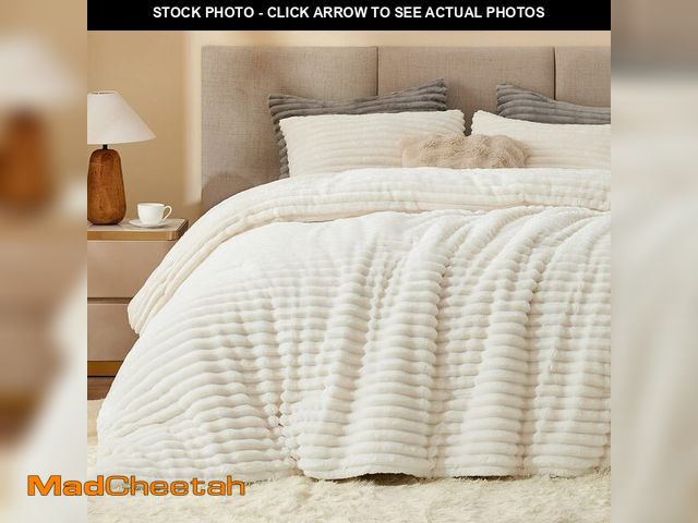 Lot 74-13563739 - BEDELITE Fleece Queen Comforter Set -Super Soft &amp; Warm Fluffy Cream White Bedding, Luxury Fuzzy ...