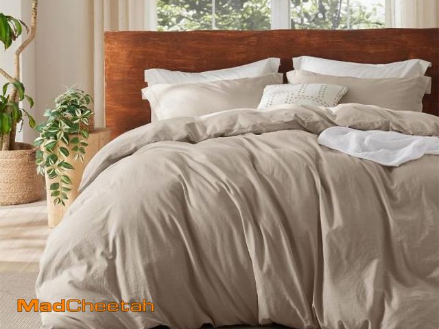 Lot 74-12323997 - Bedsure 100% Washed Cotton Duvet Cover Twin - Khaki Minimalist Duvet Cover Linen Like for All Season...
