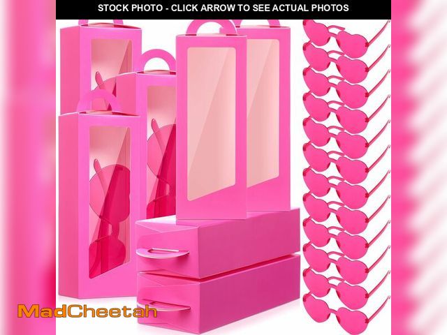 Lot 74-14059582 - Fuyoooo 24 Pcs Hot Pink Party Favor Boxes Heart Shape Sunglasses Doll Gift Boxes for Princess Birthd...