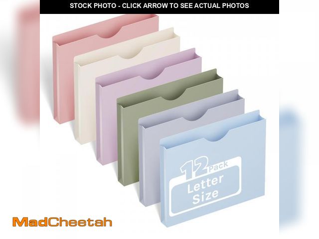 Lot 74-12212971 - ANSOOK 1 Inch Plastic File Jackets, Manila File Folders Letter Size, 12 Heavy Duty Expanding File Fo...