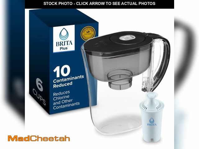 Lot 74-13988898 - Brita Small 6 Cup Water Filter Pitcher, 1 BritaPlus Filter, Metro, Black (Package May Vary) - UNUSED