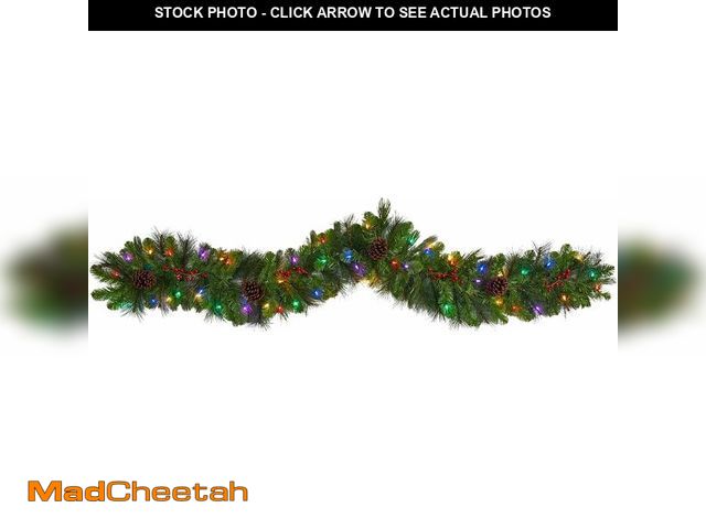 Lot 74-13042303 - Nearly Natural 6ft. Colorado Fir Artificial Christmas Garland with 50 Multicolored LED Lights, Berri...