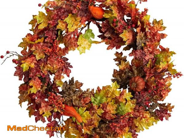 Lot 74-12399996 - Nearly Natural 32in. Autumn Oak Leaf, Berries and Pumpkin Artificial Autumn Wreath - UNUSED