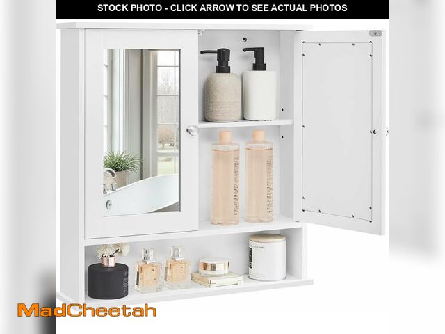 Lot 74-13734061 - VASAGLE Bathroom Cabinet with Mirror, Wall Cabinet with 2 Mirrored Doors, Adjustable Shelf, Open Com...