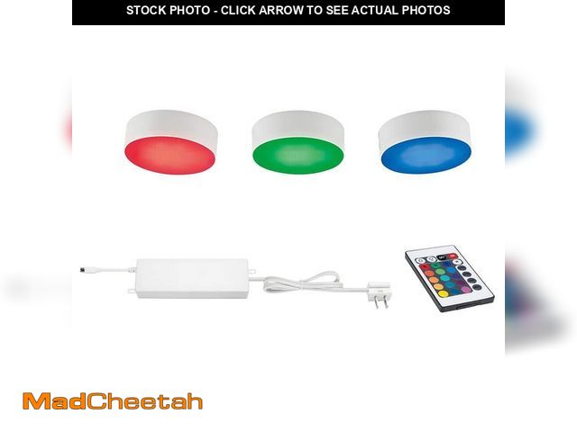 Lot 74-12853313 - Commercial Electric Plug-in 3-Light LED RGBW Puck Light with Color Changing - USED