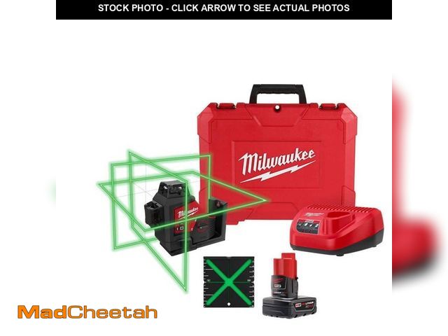 Lot 74-13133953 - Milwaukee M12 12-Volt Lithium-Ion Cordless Green 250 ft. 3-Plane Laser Level Kit with One 4.0 Ah Bat...