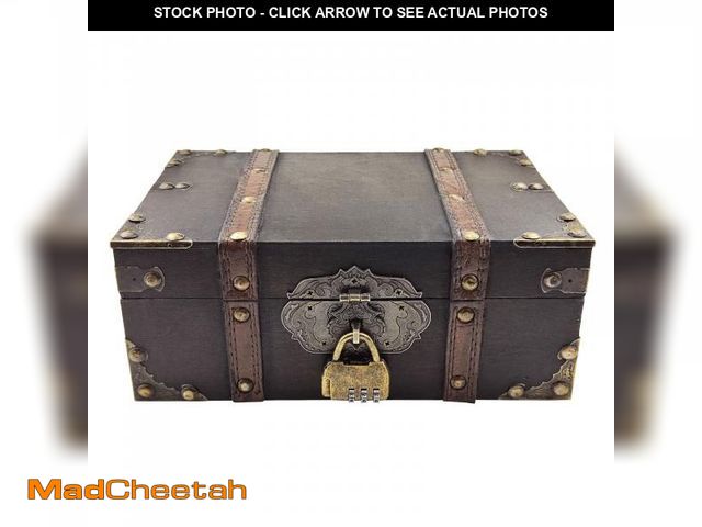 Lot 74-12114647 - Flylin Vintage Wooden Storage Box With Lock, Treasure Jewelry Chest Decorative Treasure Jewelry Ches...