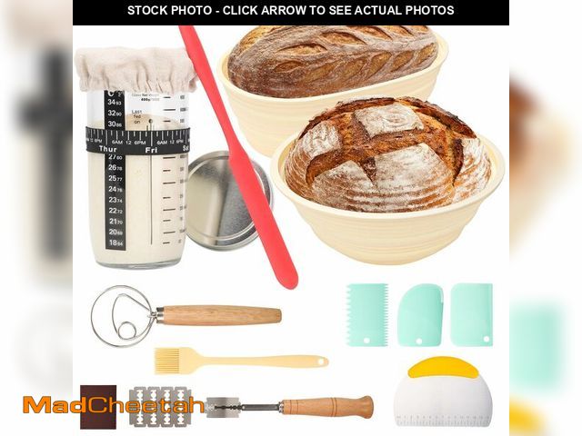 Lot 74-12717284 - Sourdough Starter Kit Bread Baking Supplies Bread Proofing Basket 9 inch Round &amp; 10 inch Oval Br...