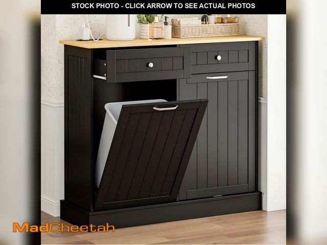Lot 74-12568413 - GAZHOME 20 Gallon Double Tilt Out Wooden Trash Cabinet with Charging Station, Upgrade Free Standing ...