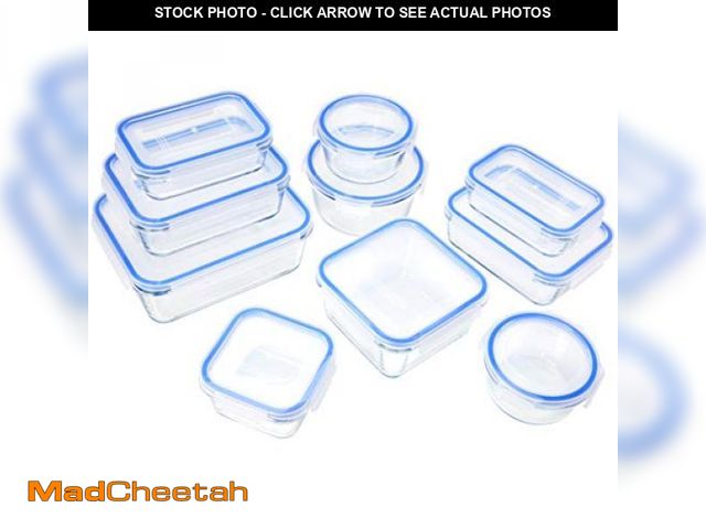Lot 74-12098040 - Basics Leak-Proof Glass Locking Lids Food Storage Containers, 20-Piece Set, includes 10 Bases and 10...