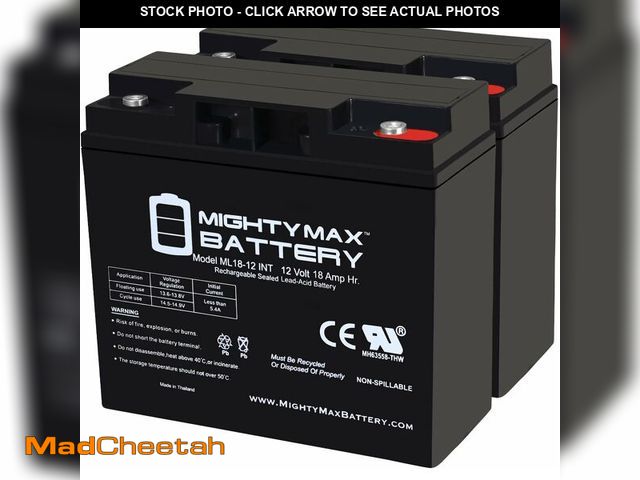 Lot 74-12760355 - Mighty Max Battery 12 Volt 18 AH SLA Internal Thread Battery - Pack of 2 - UNUSED