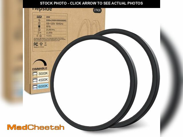 Lot 74-12968407 - 2PACK Flush Mount LED Ceiling Light Fixture Black, 12Inch 28Watt, Dimmable &amp; 3000K-4500K-6000K 3...