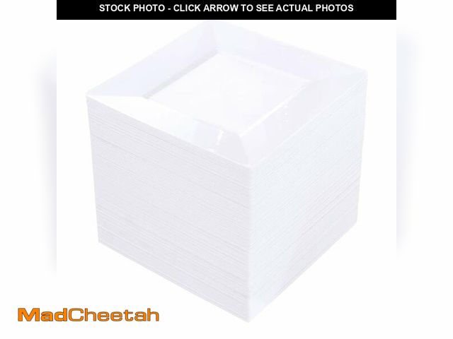 Lot 74-13541104 - bUCLA 100PCS White Square Plastic Plates-6inch Disposable Cake Plates- Premium Hard Square Small App...
